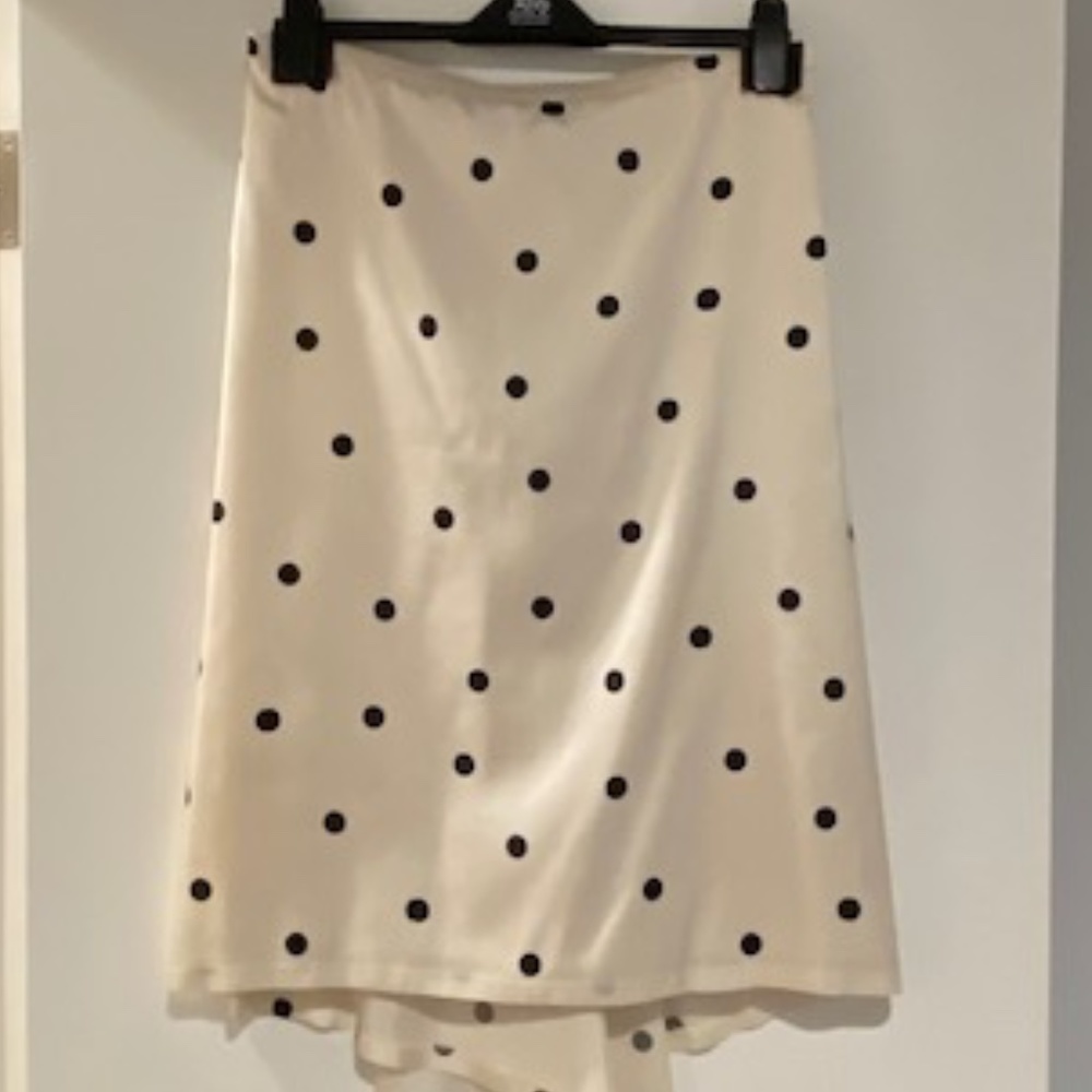 Luisa Beccaria cream silk and black polka dot skirt with folded back